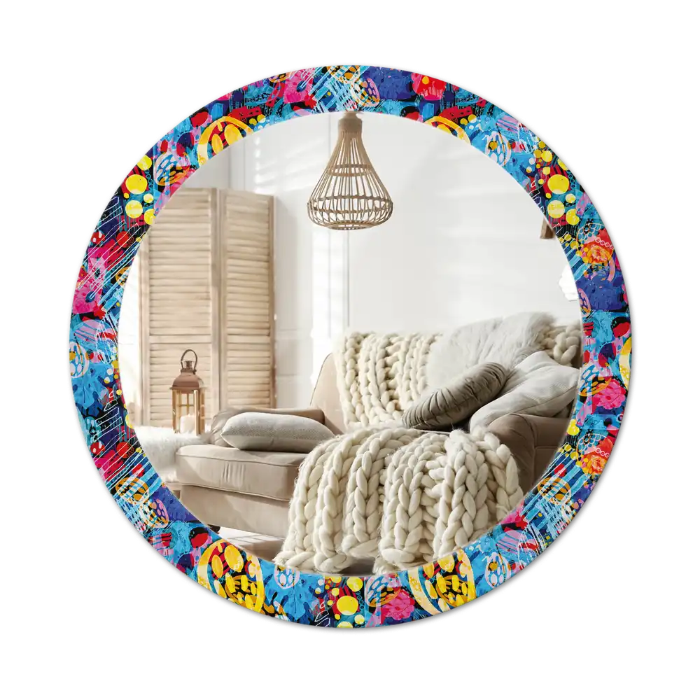 Round mirror frame with print Colorful scribbles