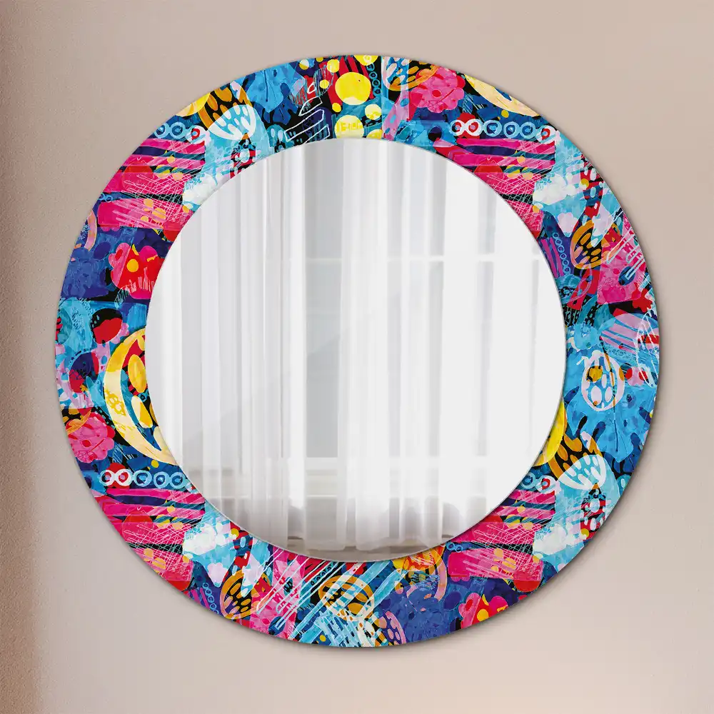 Round mirror frame with print Colorful scribbles
