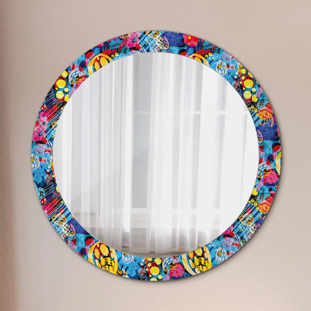 Round mirror frame with print Colorful scribbles