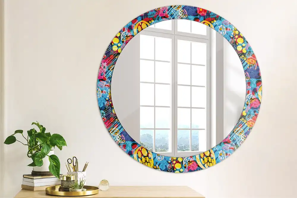 Round mirror frame with print Colorful scribbles