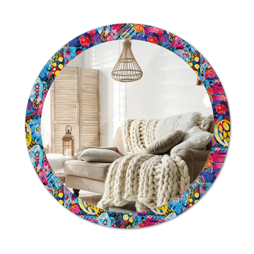 Round mirror frame with print Colorful scribbles
