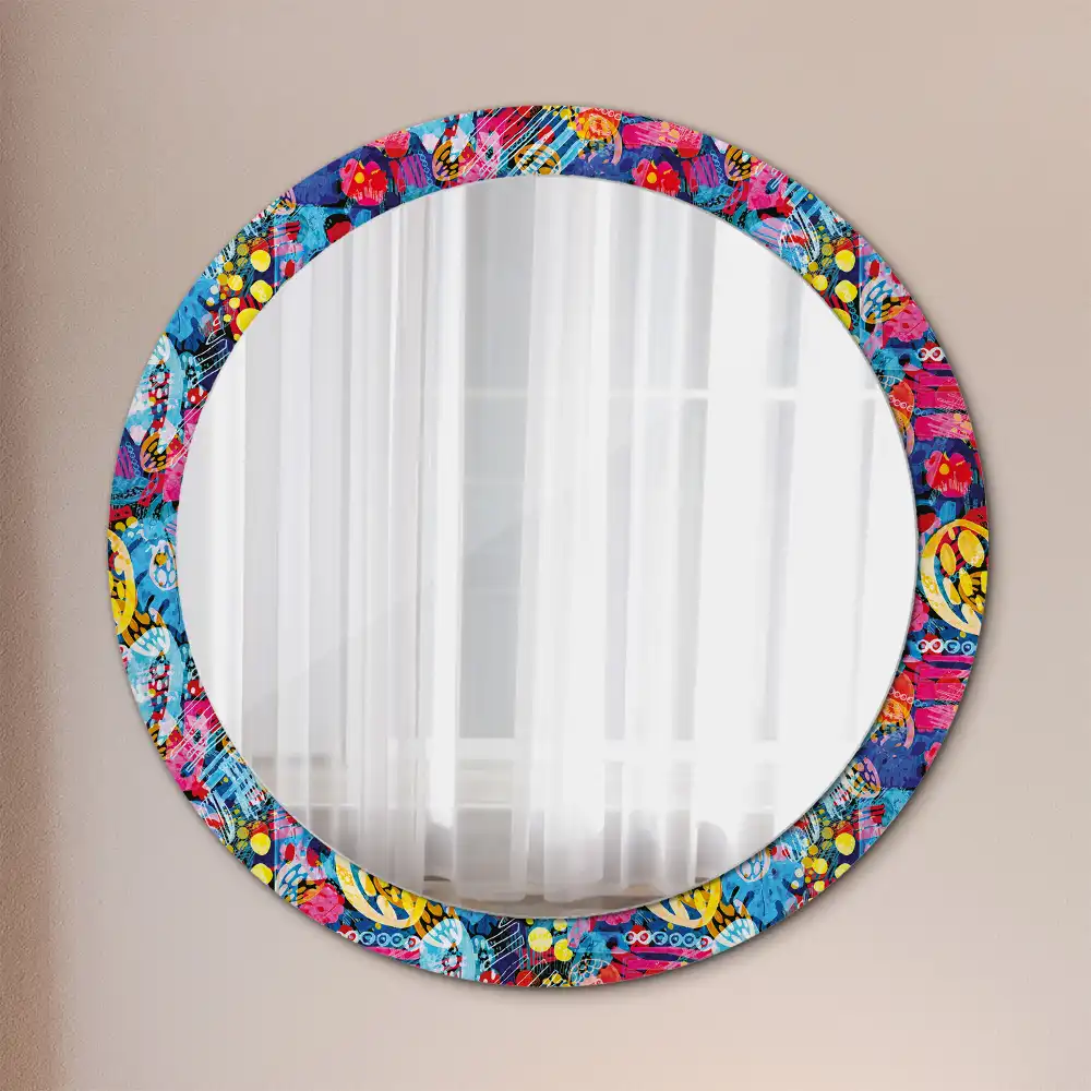 Round mirror frame with print Colorful scribbles