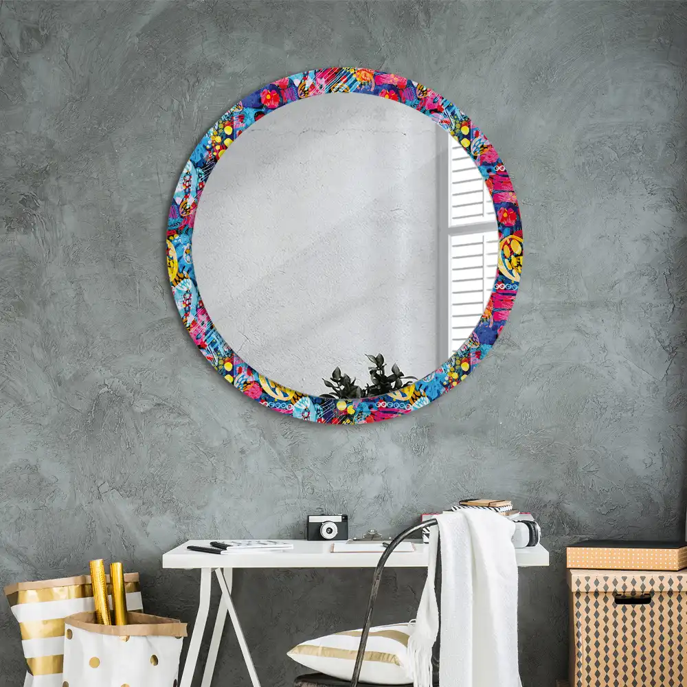 Round mirror frame with print Colorful scribbles