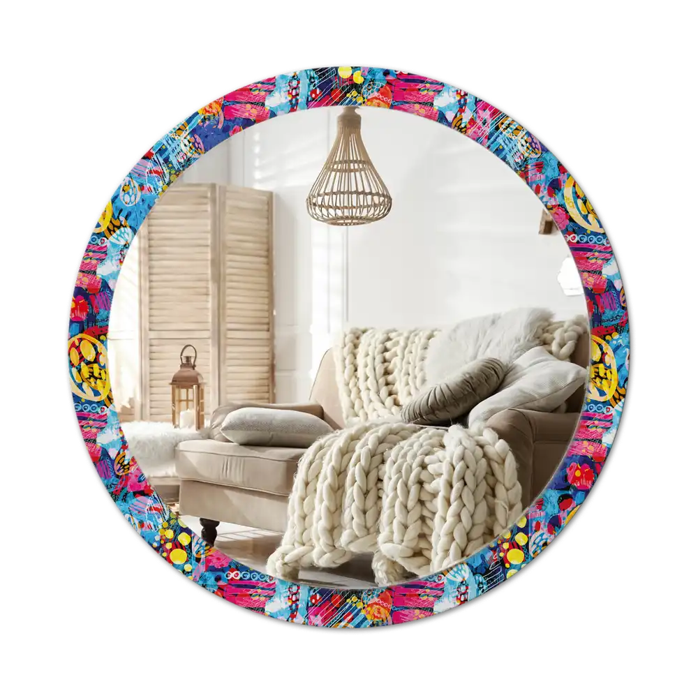 Round mirror frame with print Colorful scribbles