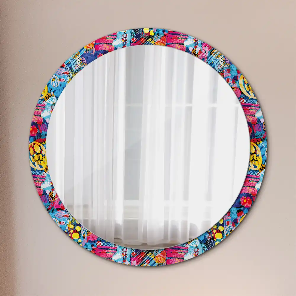 Round mirror frame with print Colorful scribbles