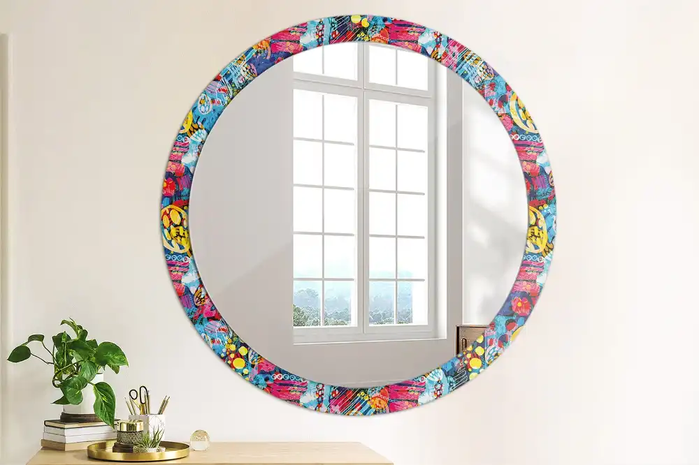 Round mirror frame with print Colorful scribbles