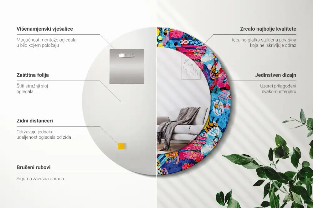 Round mirror frame with print Colorful scribbles