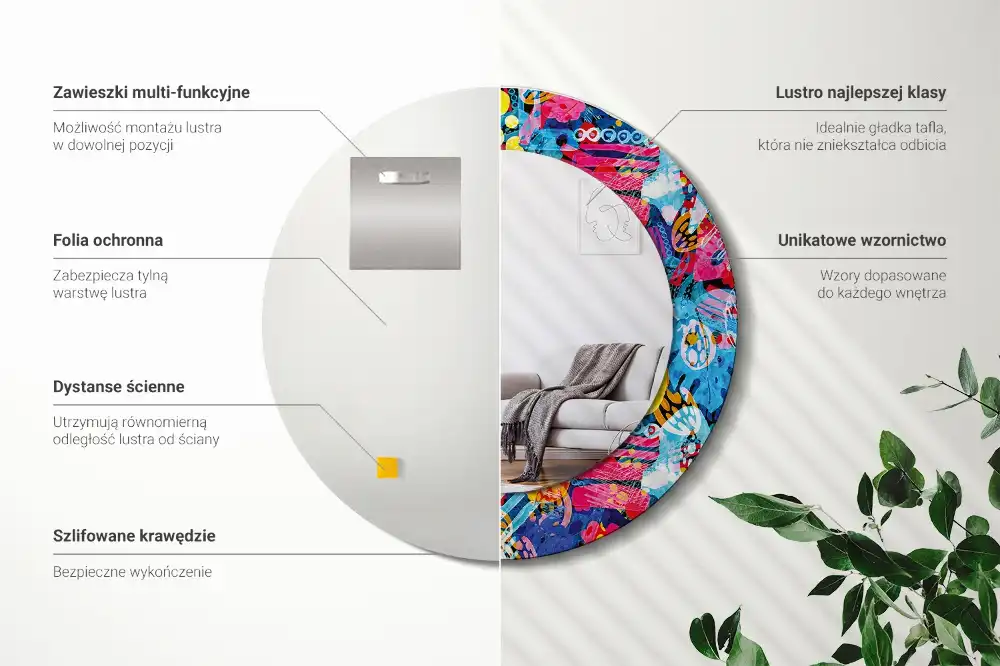 Round mirror frame with print Colorful scribbles