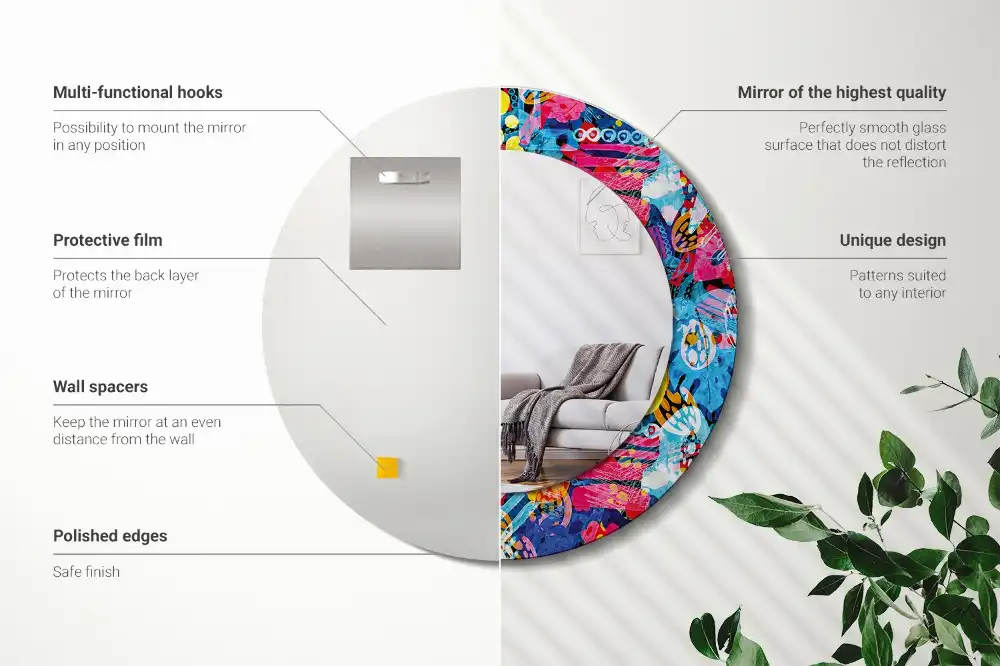 Round mirror frame with print Colorful scribbles