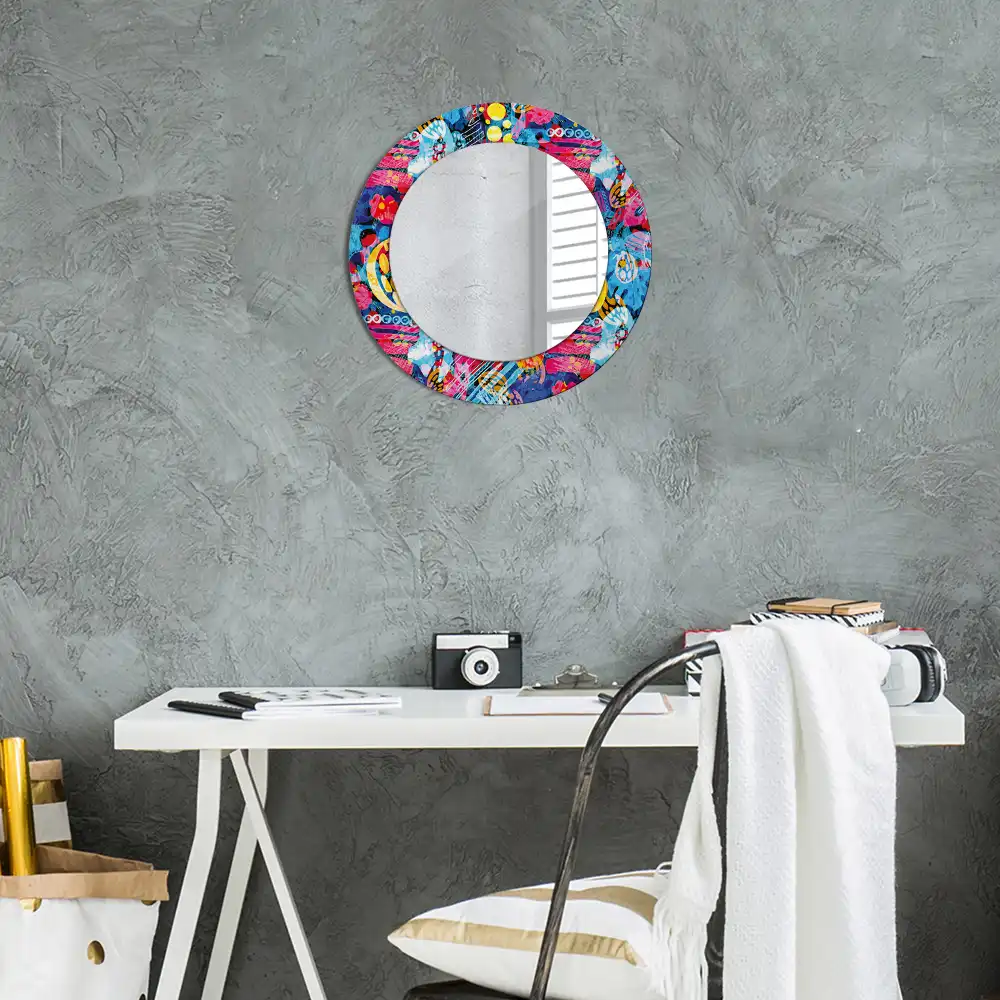 Round mirror frame with print Colorful scribbles