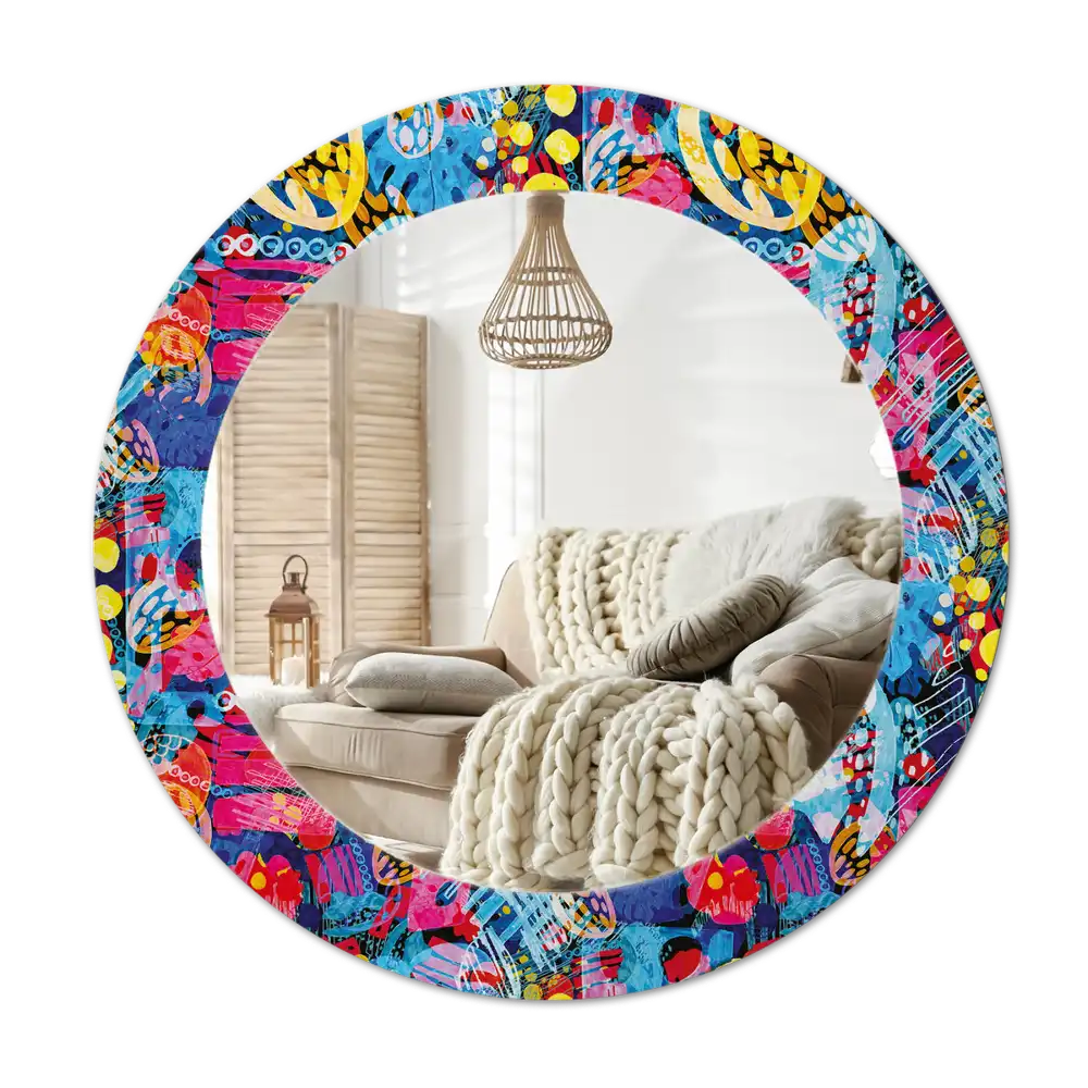 Round mirror frame with print Colorful scribbles