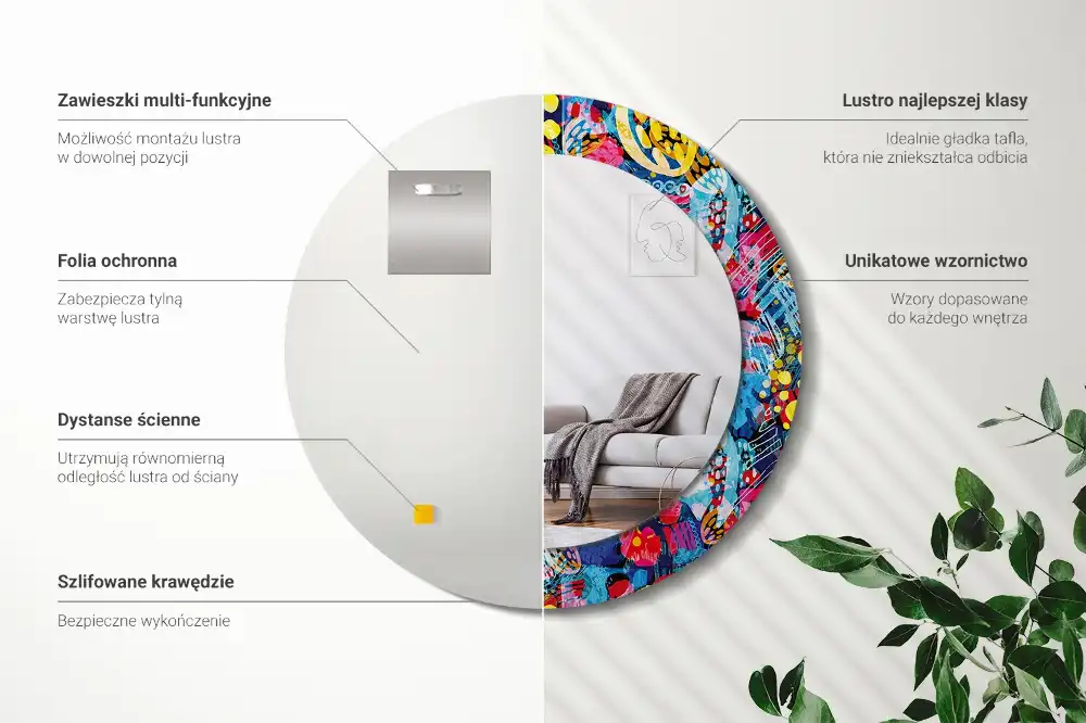 Round mirror frame with print Colorful scribbles