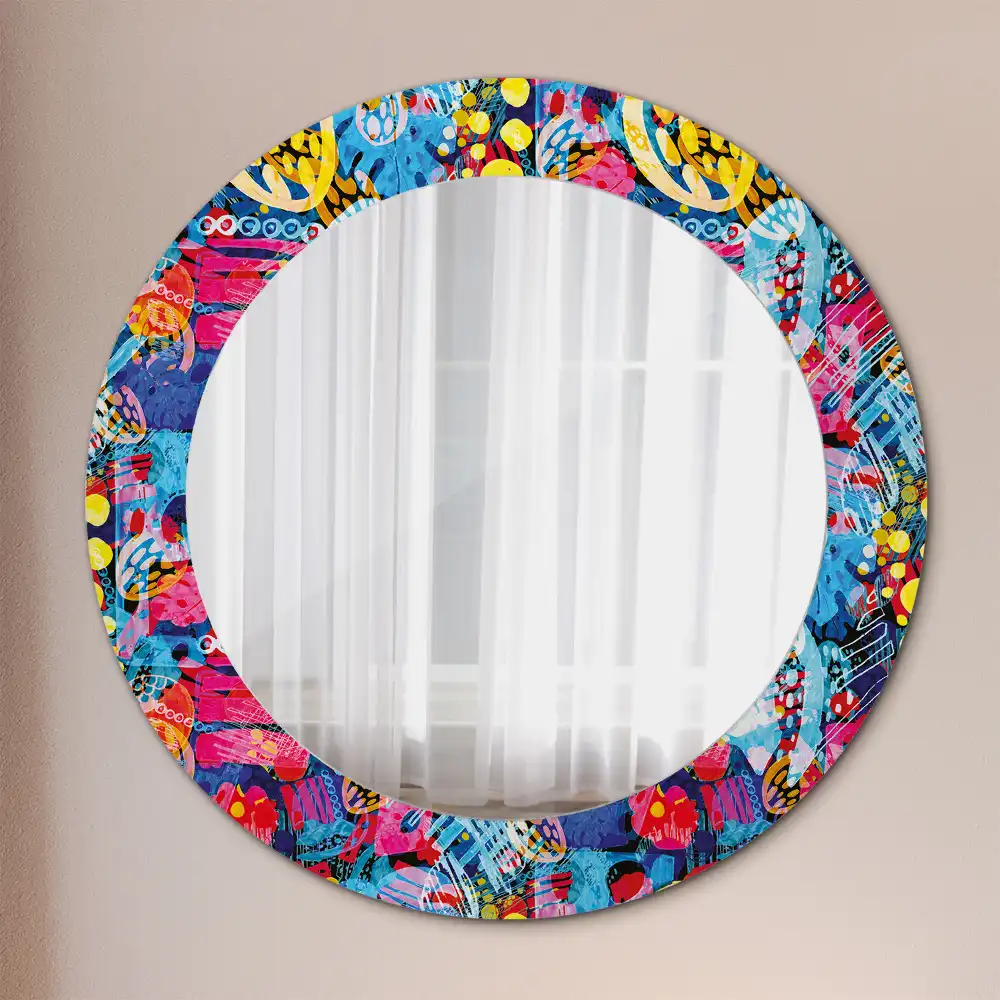 Round mirror frame with print Colorful scribbles
