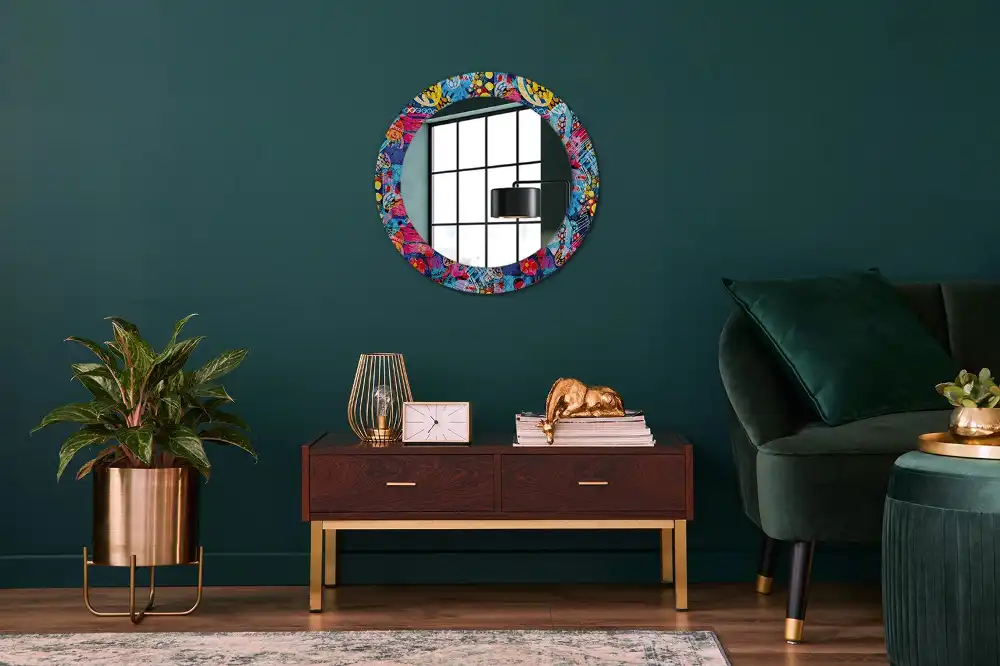 Round mirror frame with print Colorful scribbles