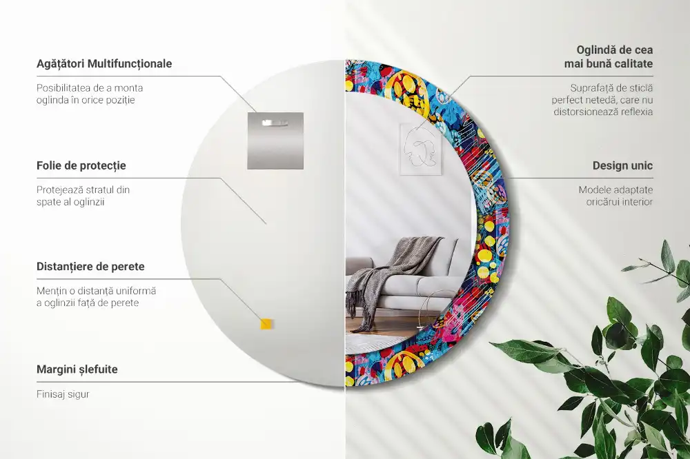 Round mirror frame with print Colorful scribbles