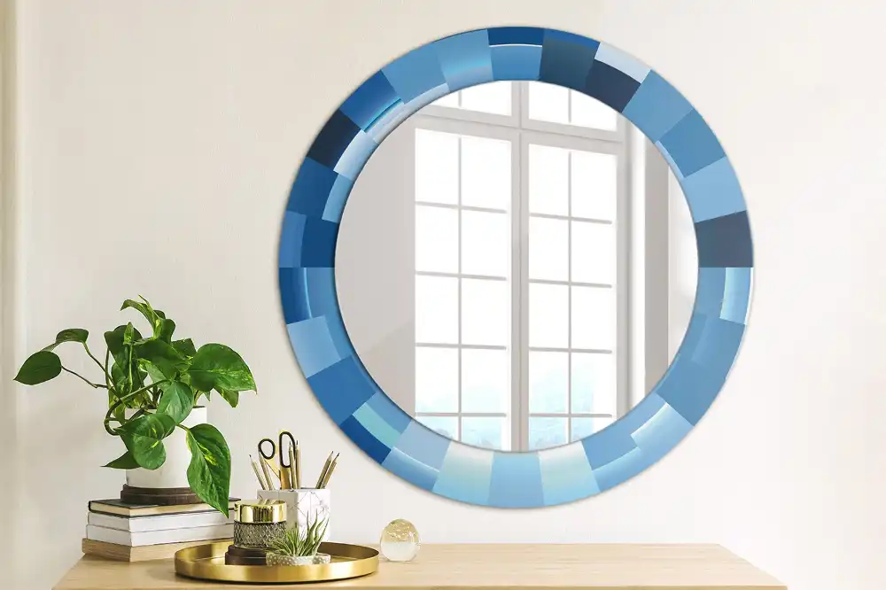Round printed mirror Blue abstract