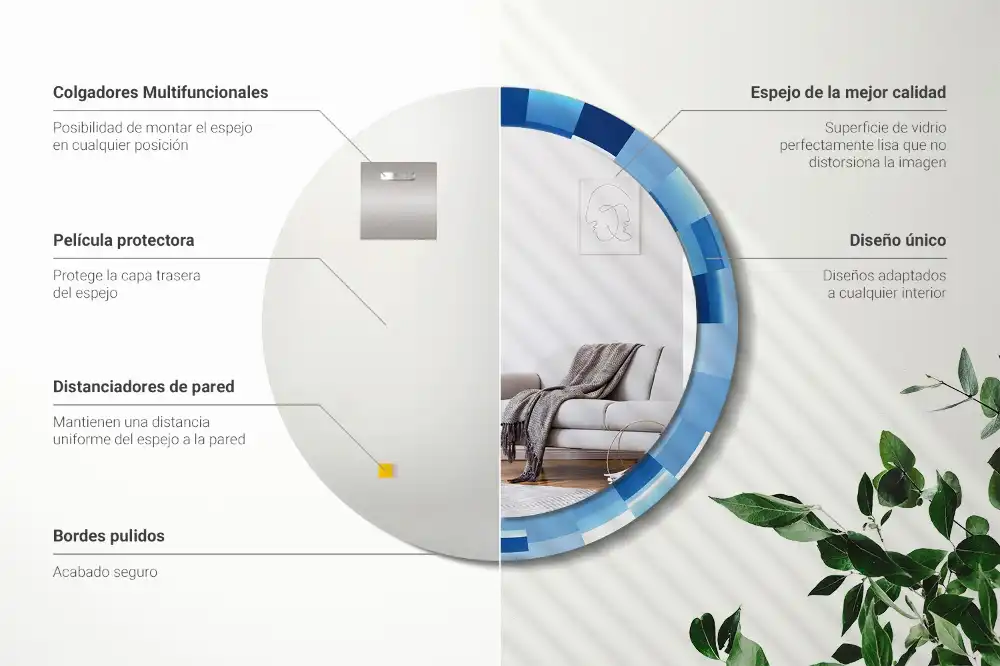 Round printed mirror Blue abstract