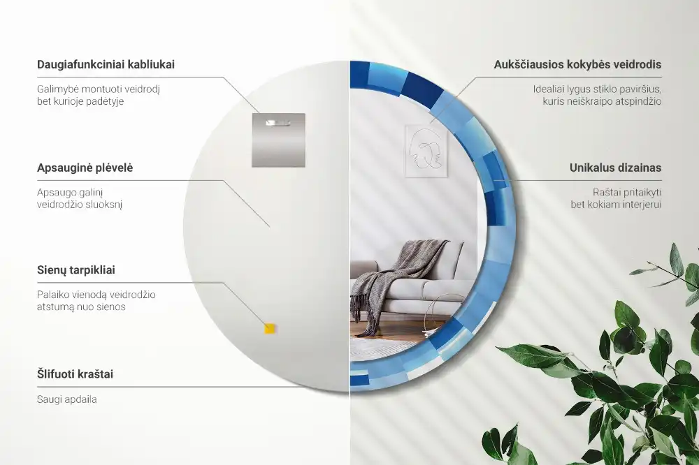 Round printed mirror Blue abstract