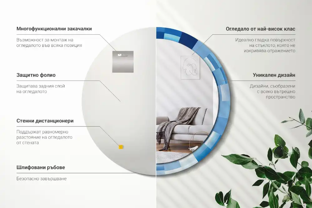 Round printed mirror Blue abstract