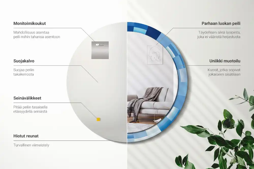 Round printed mirror Blue abstract