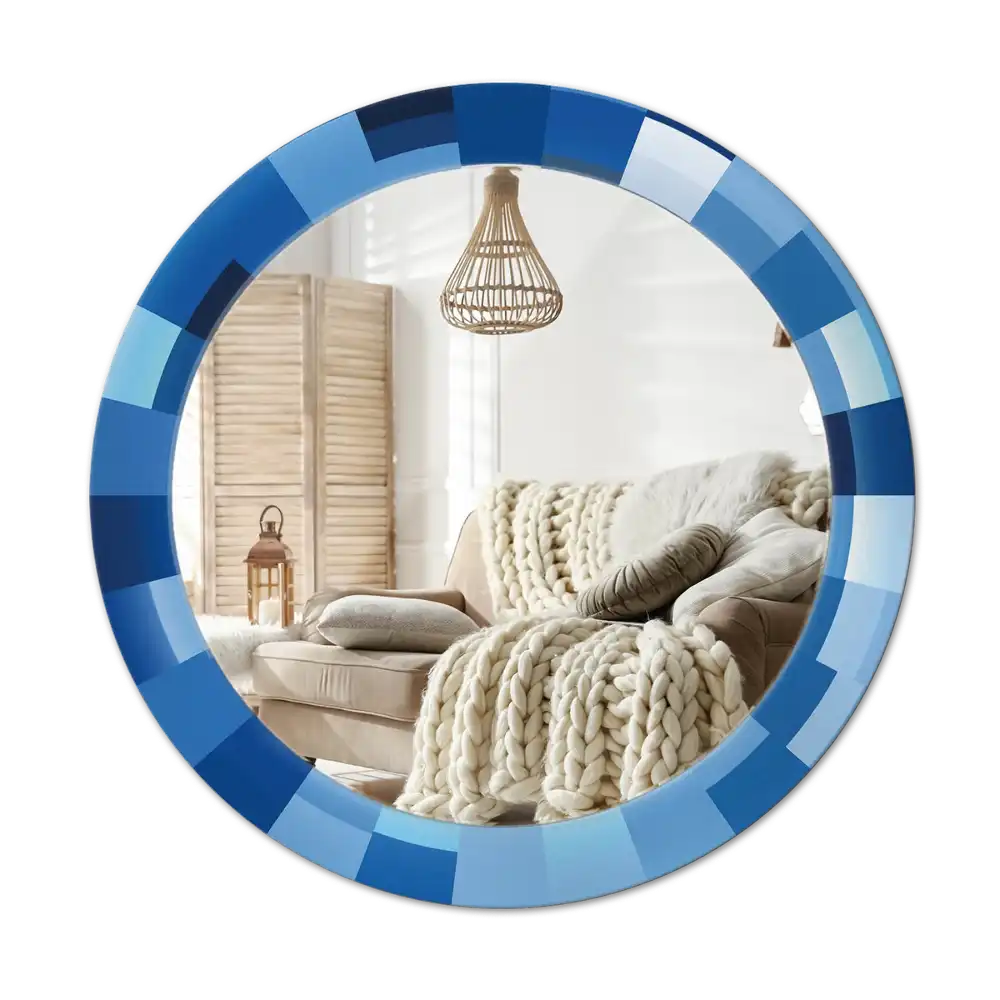 Round printed mirror Blue abstract
