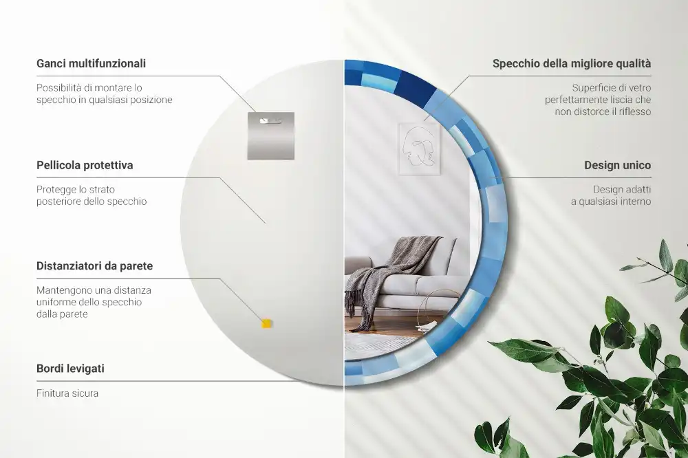 Round printed mirror Blue abstract