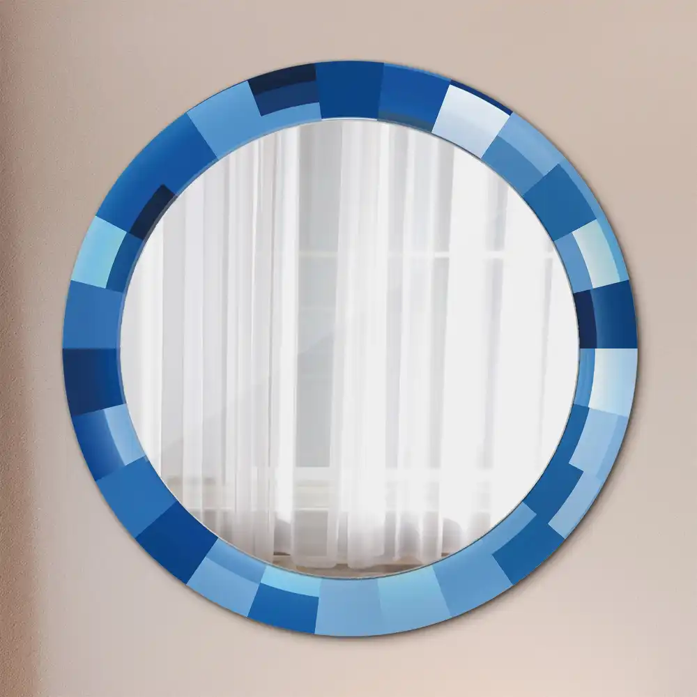 Round printed mirror Blue abstract