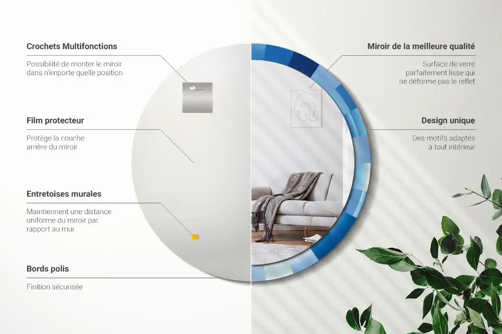 Round printed mirror Blue abstract