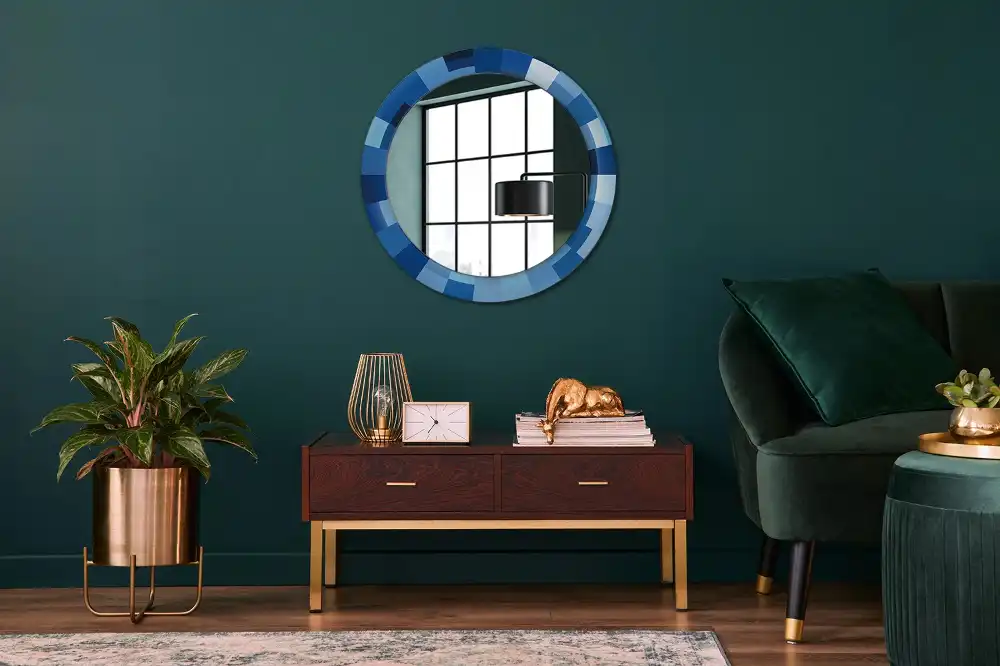 Round printed mirror Blue abstract
