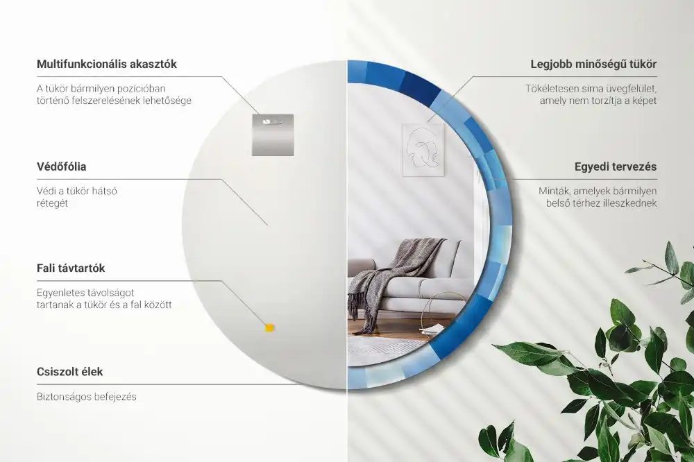 Round printed mirror Blue abstract