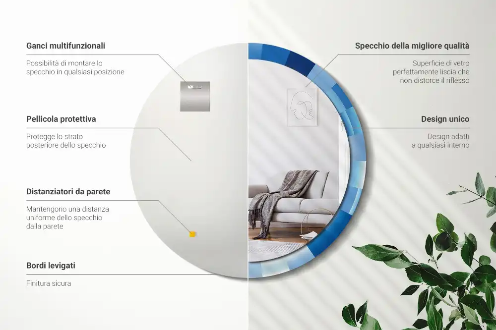 Round printed mirror Blue abstract