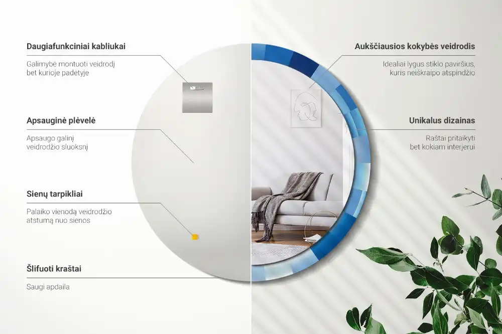 Round printed mirror Blue abstract