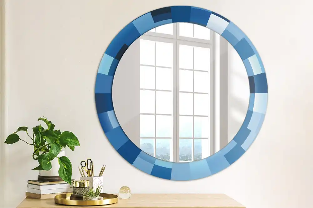 Round printed mirror Blue abstract