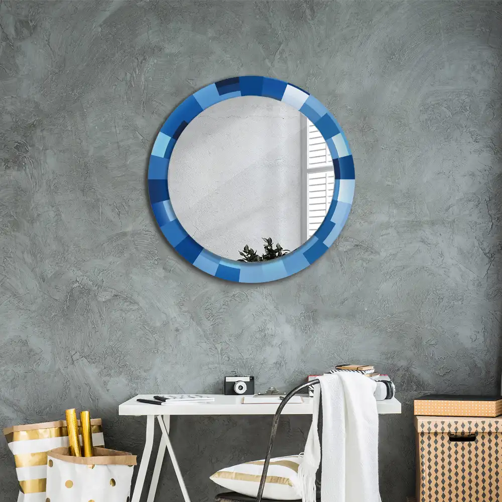 Round printed mirror Blue abstract