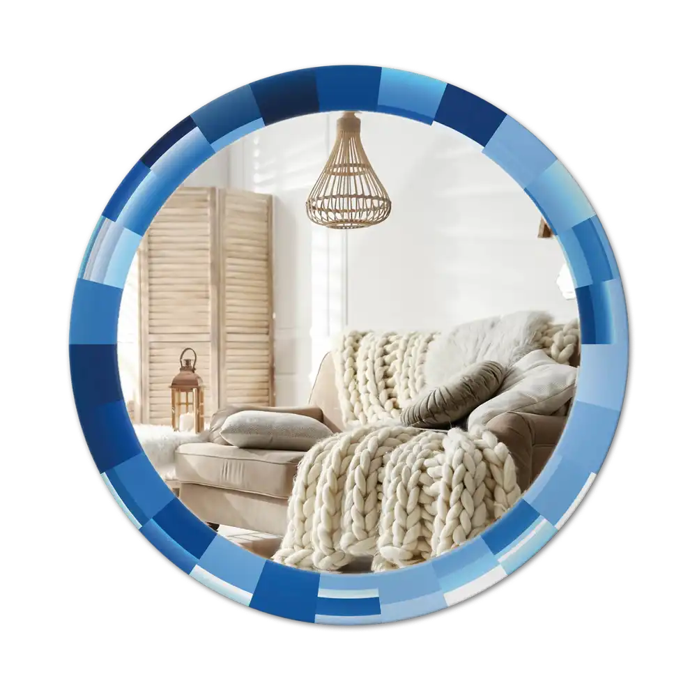 Round printed mirror Blue abstract