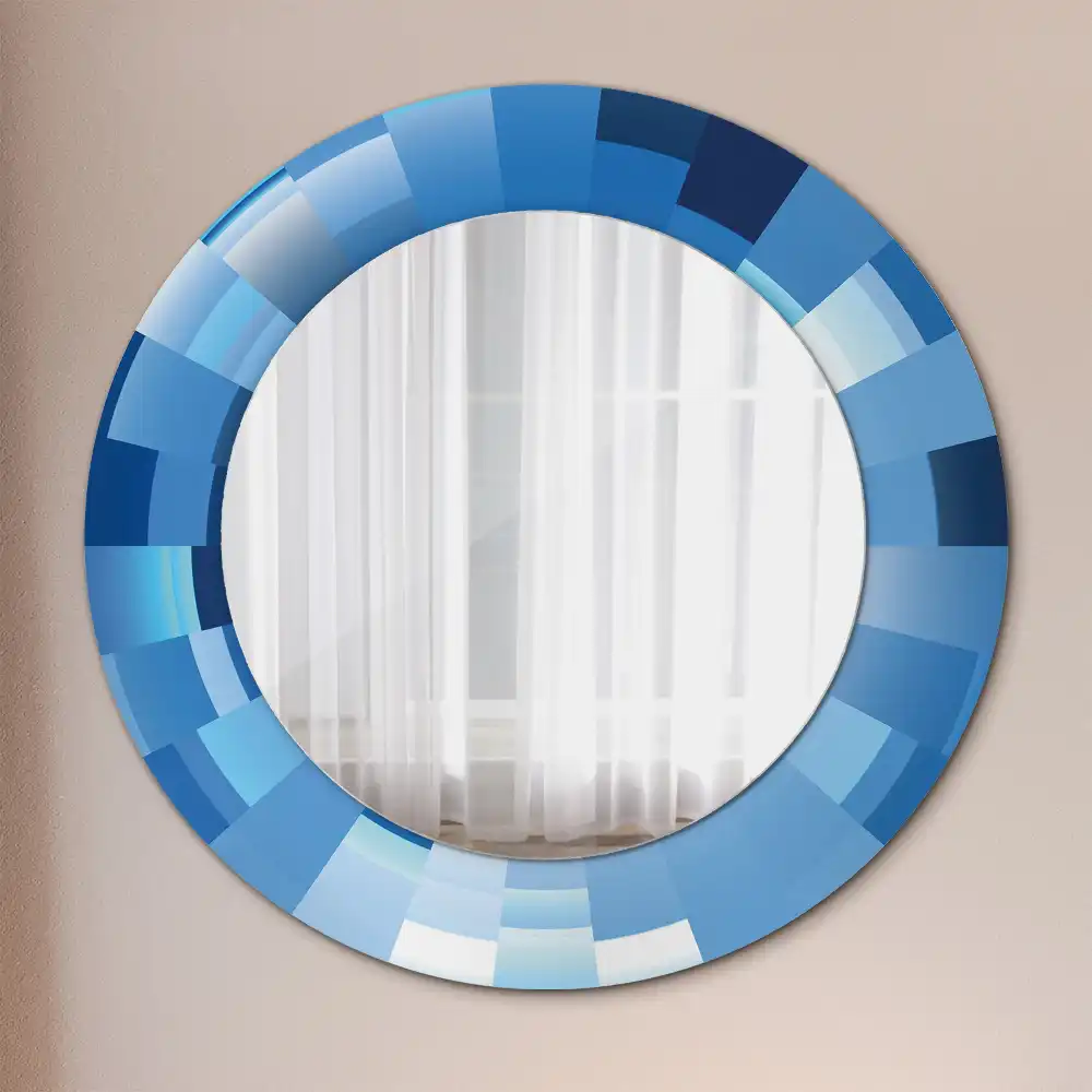 Round printed mirror Blue abstract