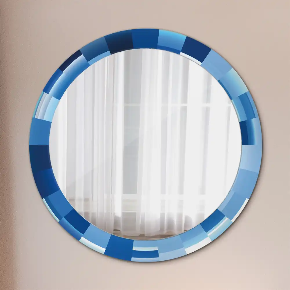 Round printed mirror Blue abstract