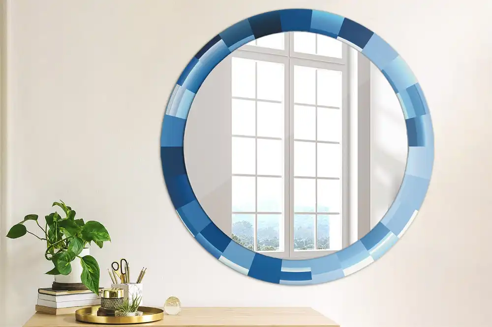Round printed mirror Blue abstract