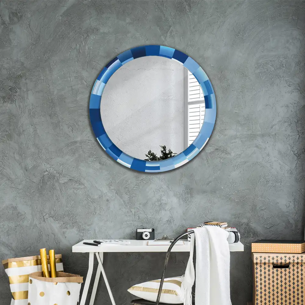 Round printed mirror Blue abstract