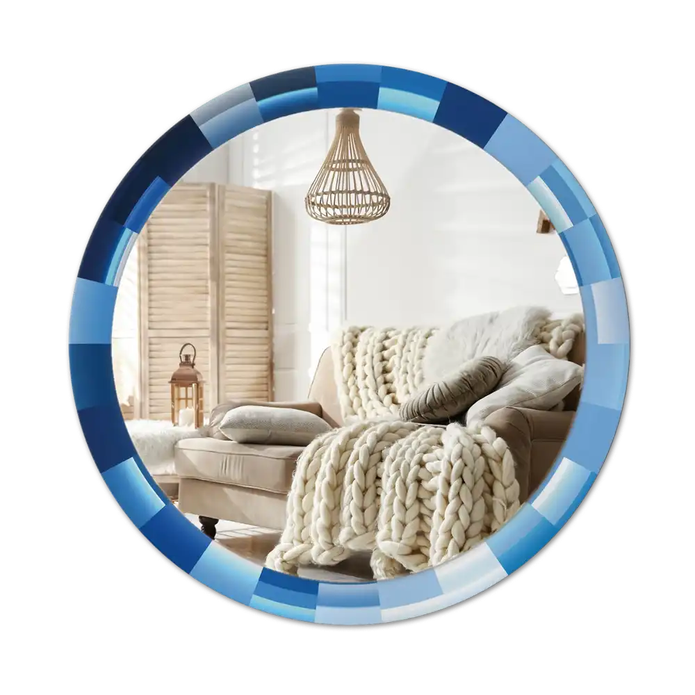 Round printed mirror Blue abstract