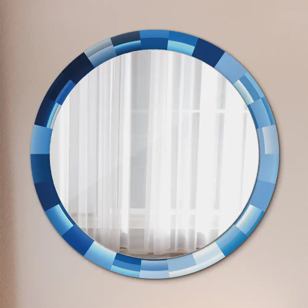 Round printed mirror Blue abstract