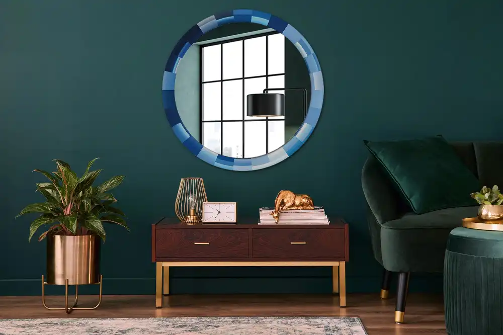 Round printed mirror Blue abstract