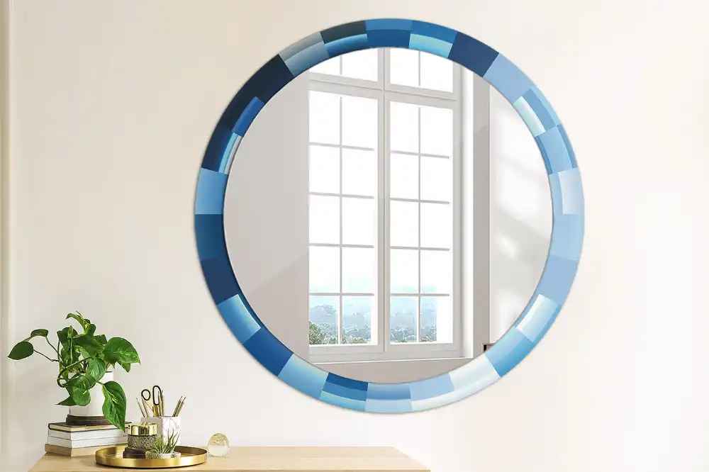 Round printed mirror Blue abstract