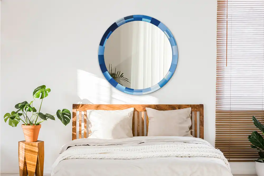 Round printed mirror Blue abstract