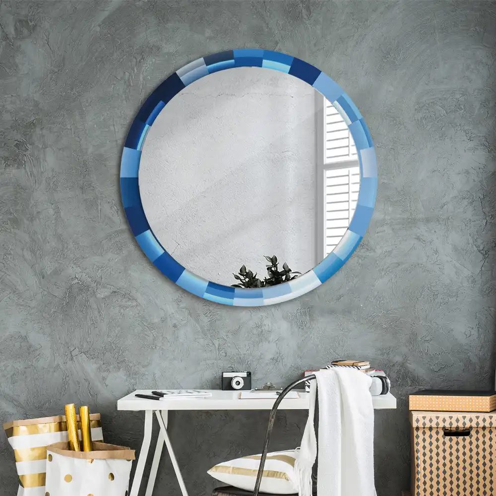 Round printed mirror Blue abstract