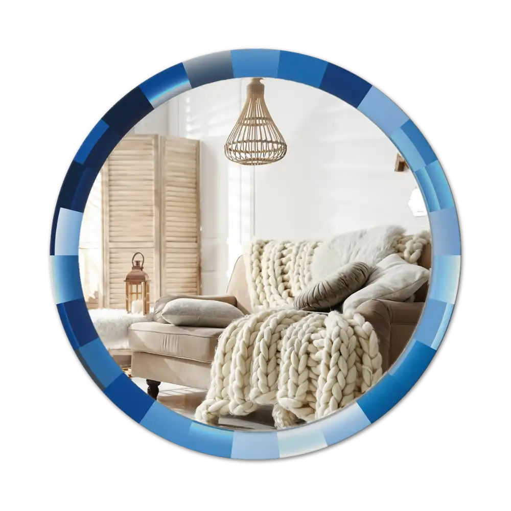 Round printed mirror Blue abstract