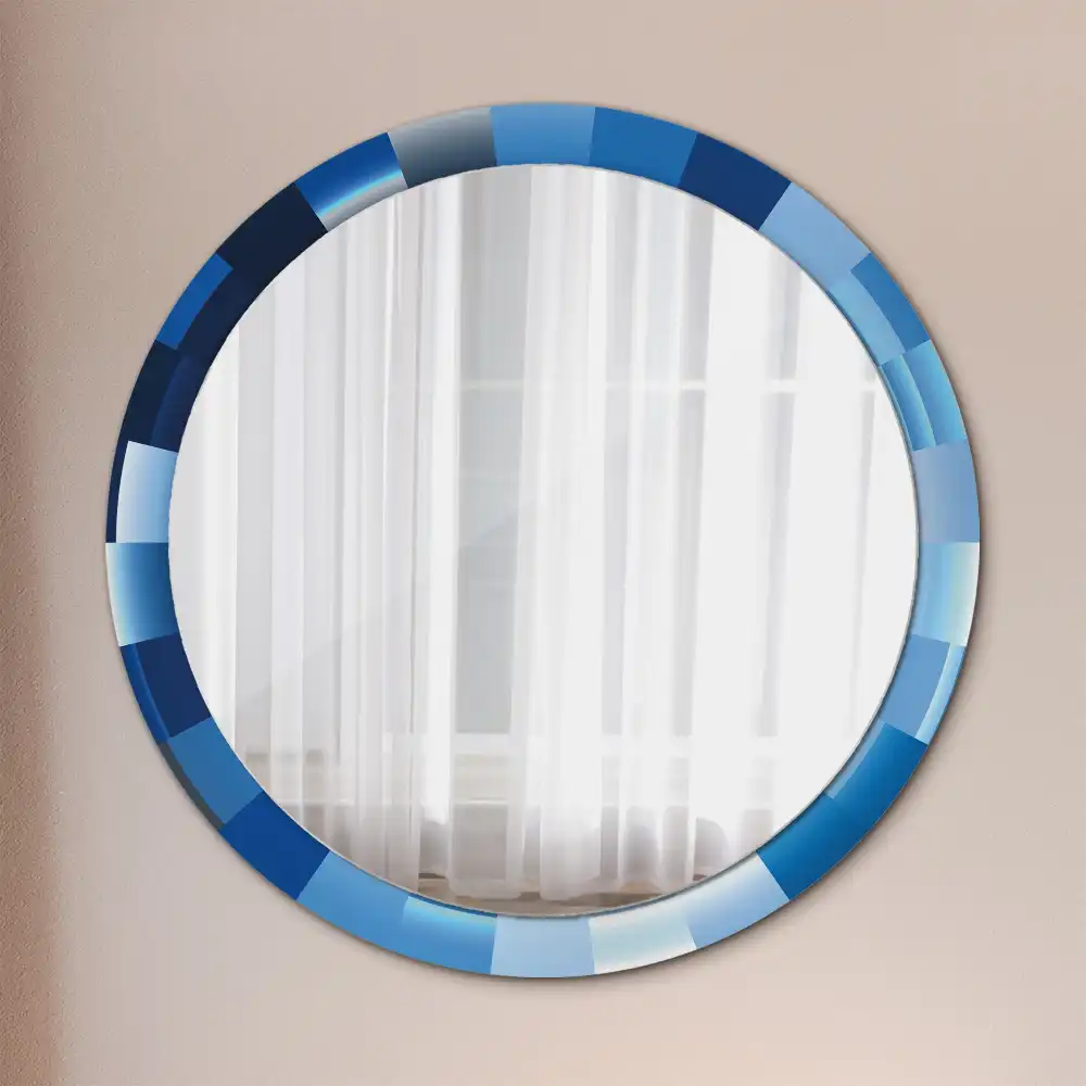 Round printed mirror Blue abstract