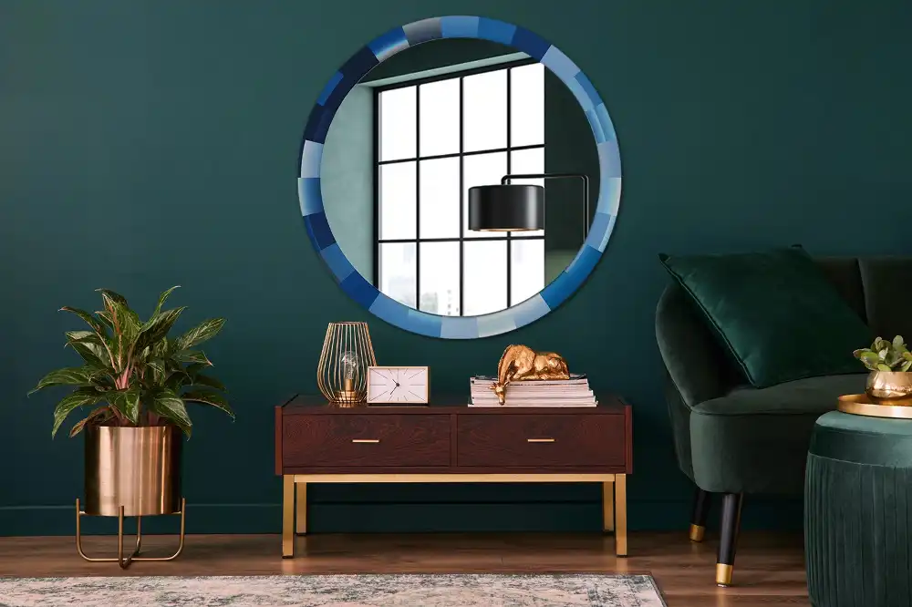 Round printed mirror Blue abstract