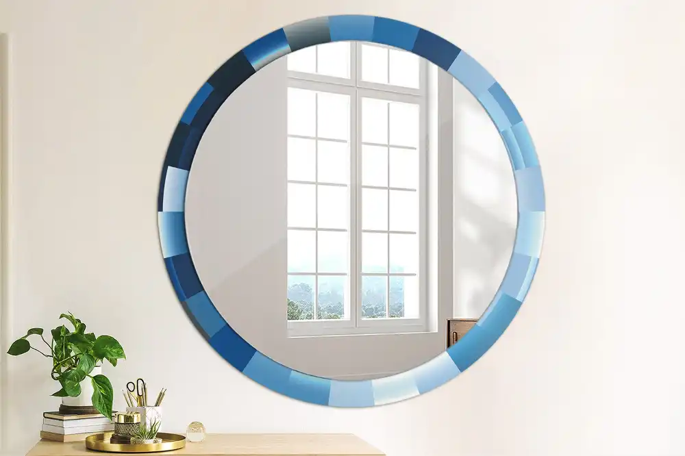 Round printed mirror Blue abstract