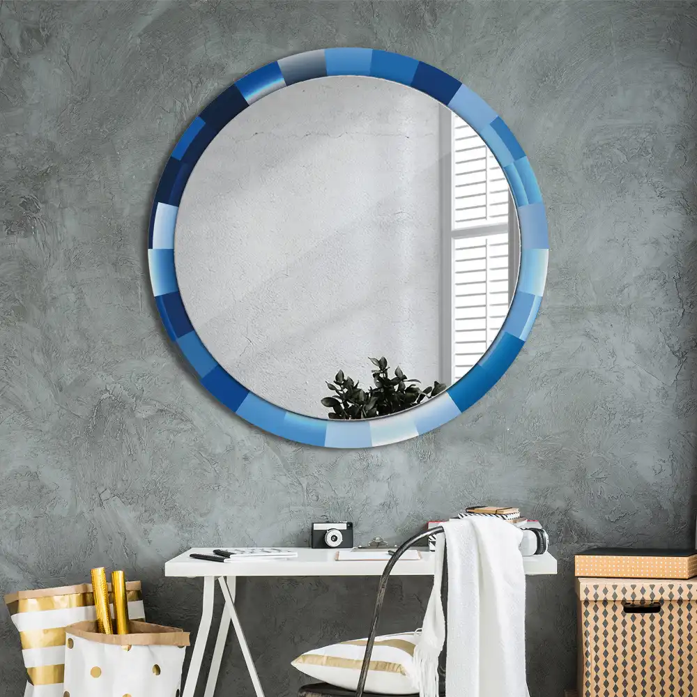 Round printed mirror Blue abstract